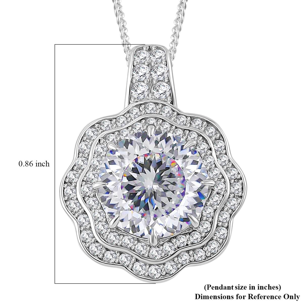 120 Faceted Moissanite 3.90 ctw Vintage Halo Pendant Necklace in Platinum Over and Rhodium Over Sterling Silver 20 Inches image number 6