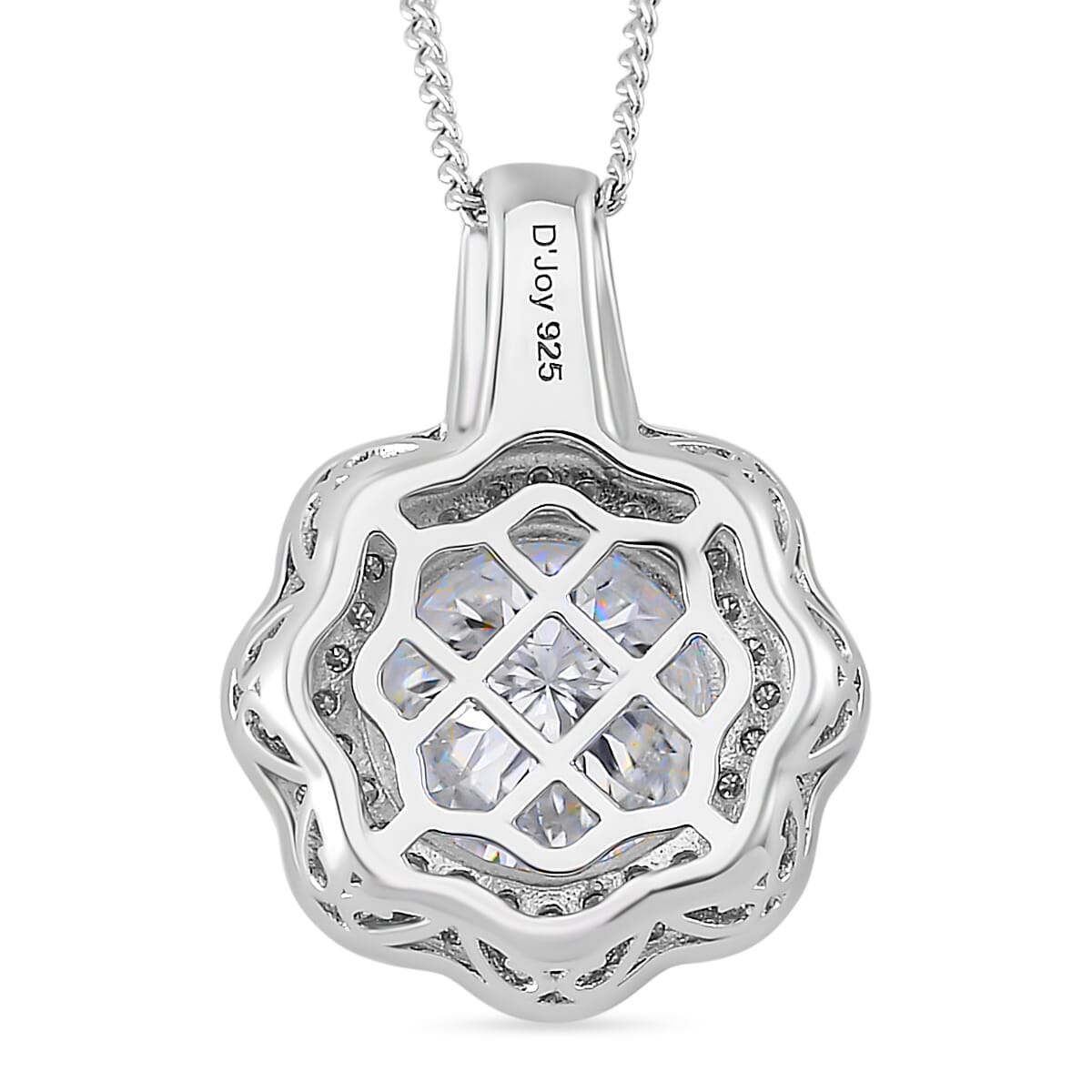 120 Faceted Moissanite and Blue Sapphire 3.90 ctw Vintage Halo Pendant Necklace in Rhodium Over Sterling Silver 20 Inches image number 4