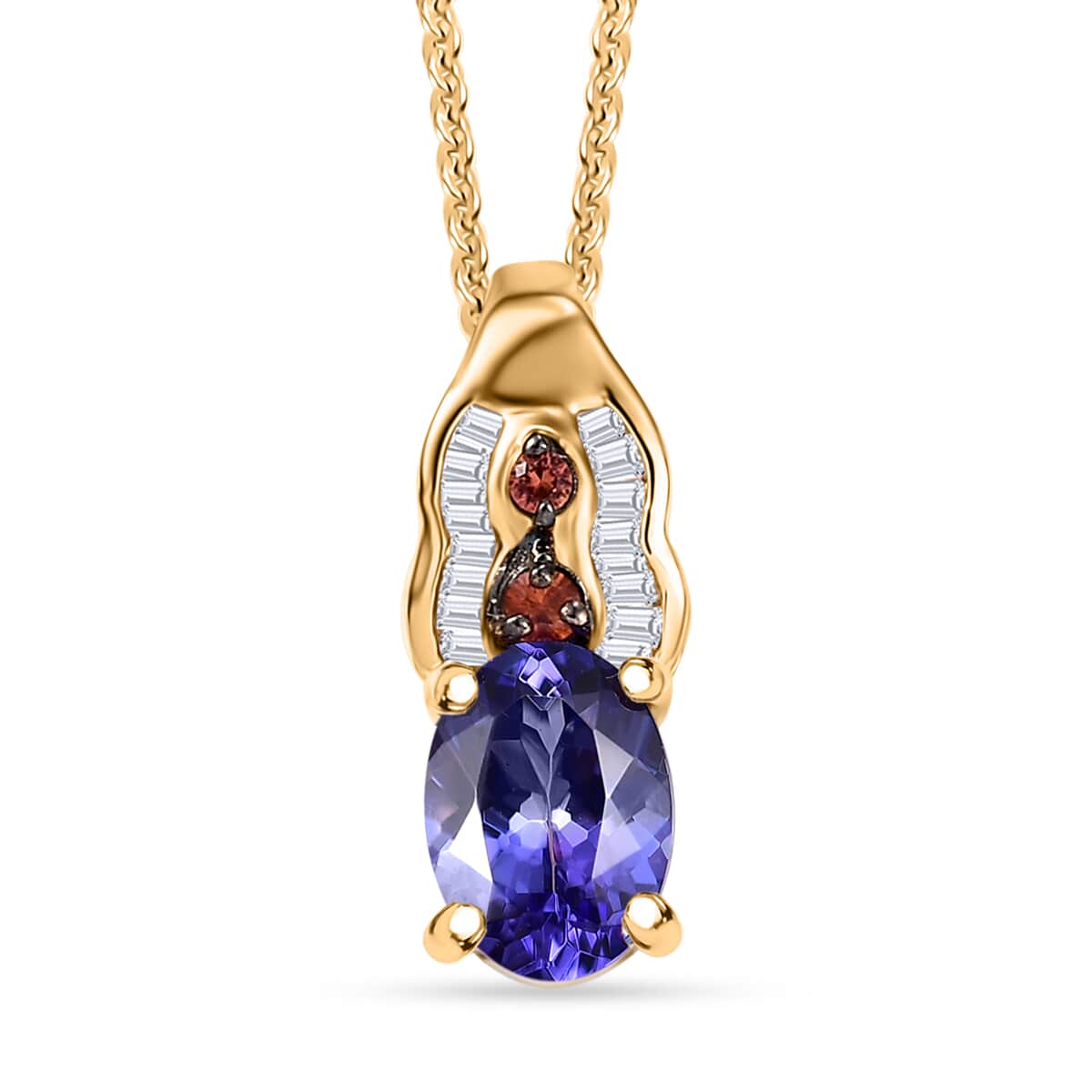 AAA Tanzanite, Padparadscha Sapphire (BT) and Diamond 1.30 ctw Lustre Serenade Pendant Necklace in 18K Vermeil Yellow Gold Over Sterling Silver 20 Inches image number 0