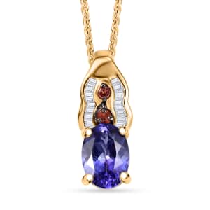 AAA Tanzanite, Padparadscha Sapphire (BT) and Diamond 1.30 ctw Lustre Serenade Pendant Necklace in 18K Vermeil Yellow Gold Over Sterling Silver 20 Inches