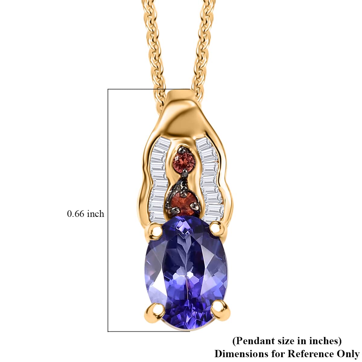 AAA Tanzanite, Padparadscha Sapphire (BT) and Diamond 1.30 ctw Lustre Serenade Pendant Necklace in 18K Vermeil Yellow Gold Over Sterling Silver 20 Inches image number 6