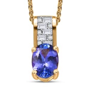 AAA Tanzanite and Moissanite 1.25 ctw Majestic Radiance Pendant Necklace in 18K Vermeil Yellow Gold Over Sterling Silver 20 Inches