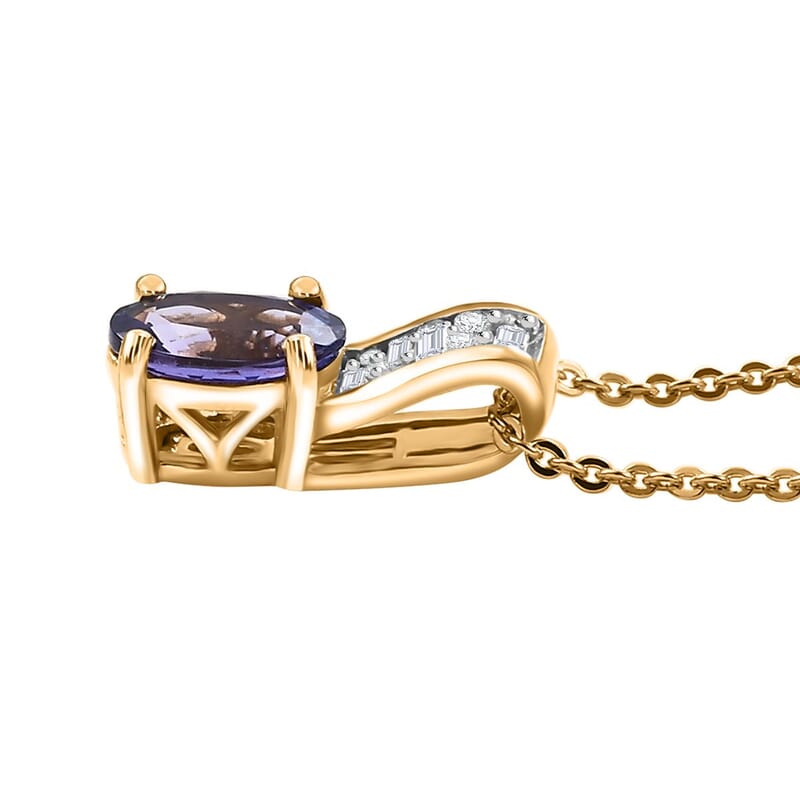 AAA Tanzanite and Moissanite 1.25 ctw Majestic Radiance Pendant Necklace in 18K Vermeil Yellow Gold Over Sterling Silver 20 Inches