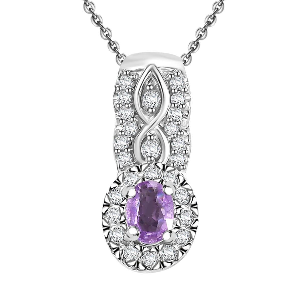 Madagascar Purple Sapphire and White Zircon 0.50 ctw Eternal Grace Pendant Necklace in Rhodium Over Sterling Silver 20 Inches image number 0