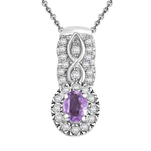 Madagascar Purple Sapphire and White Zircon 0.50 ctw Eternal Grace Pendant Necklace in Rhodium Over Sterling Silver 20 Inches