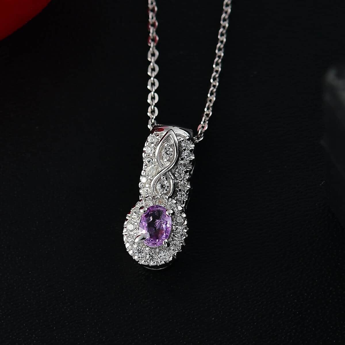 Madagascar Purple Sapphire and White Zircon 0.50 ctw Eternal Grace Pendant Necklace in Rhodium Over Sterling Silver 20 Inches image number 1