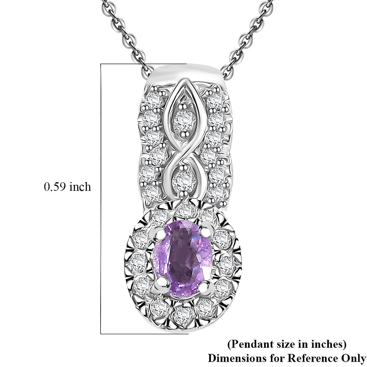 Madagascar Purple Sapphire and White Zircon 0.50 ctw Eternal Grace Pendant Necklace in Rhodium Over Sterling Silver 20 Inches