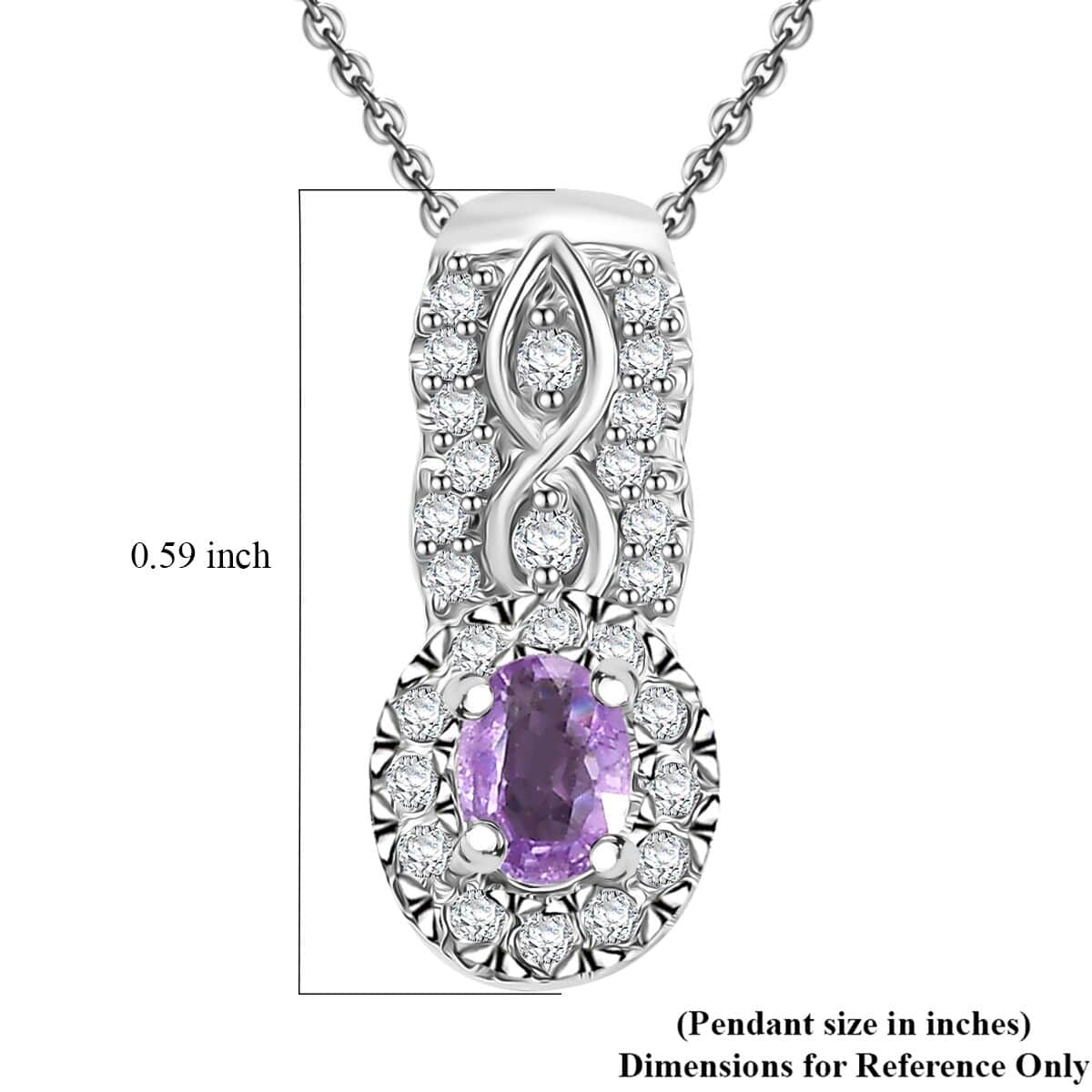 Madagascar Purple Sapphire and White Zircon 0.50 ctw Eternal Grace Pendant Necklace in Rhodium Over Sterling Silver 20 Inches image number 5