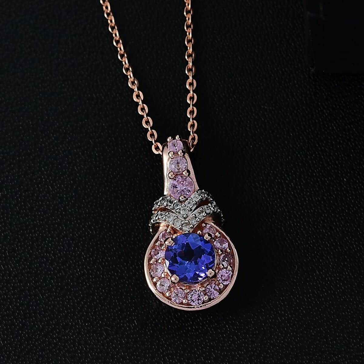 AAA Tanzanite and Multi Gemstone 1.00 ctw Blushing Twilight Pendant Necklace in 18K Vermeil Rose Gold Over Sterling Silver 20 Inches image number 1