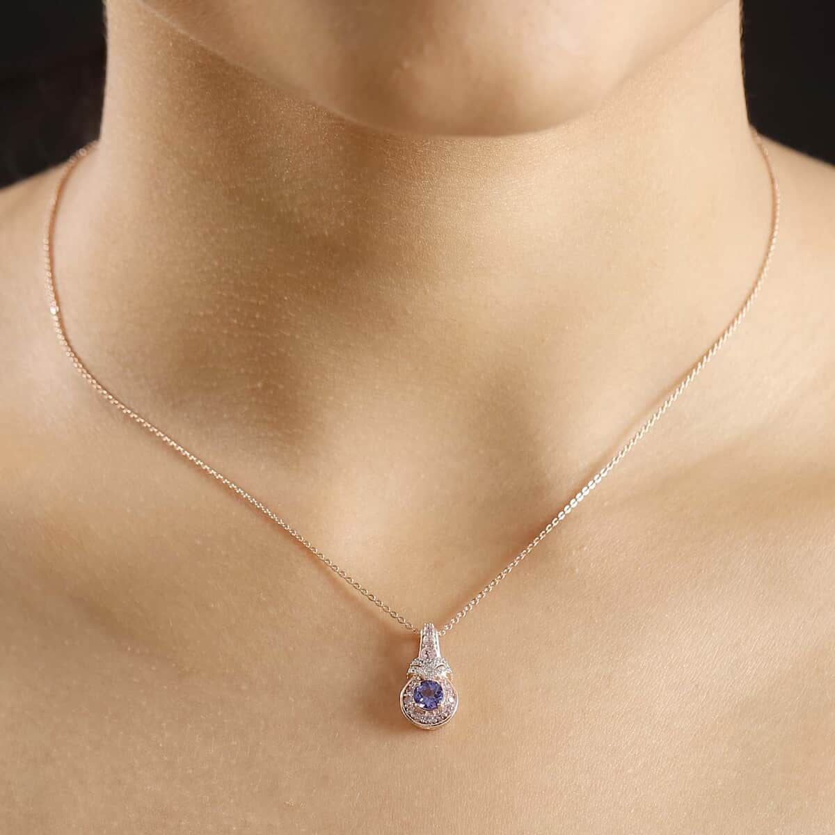 AAA Tanzanite and Multi Gemstone 1.00 ctw Blushing Twilight Pendant Necklace in 18K Vermeil Rose Gold Over Sterling Silver 20 Inches image number 2