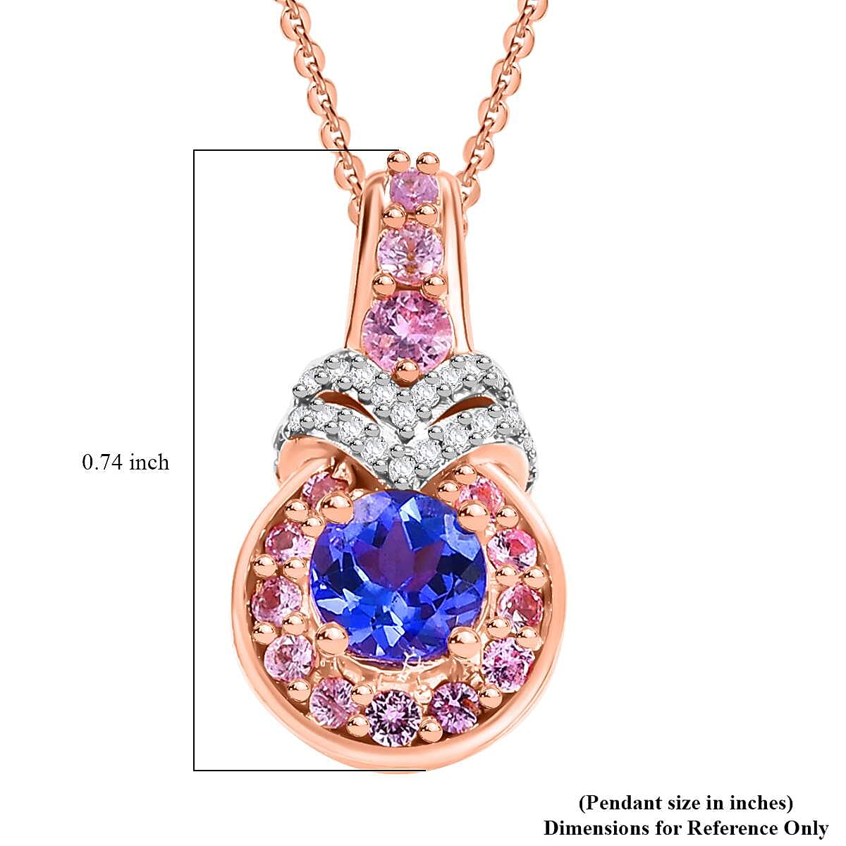AAA Tanzanite and Multi Gemstone 1.00 ctw Blushing Twilight Pendant Necklace in 18K Vermeil Rose Gold Over Sterling Silver 20 Inches