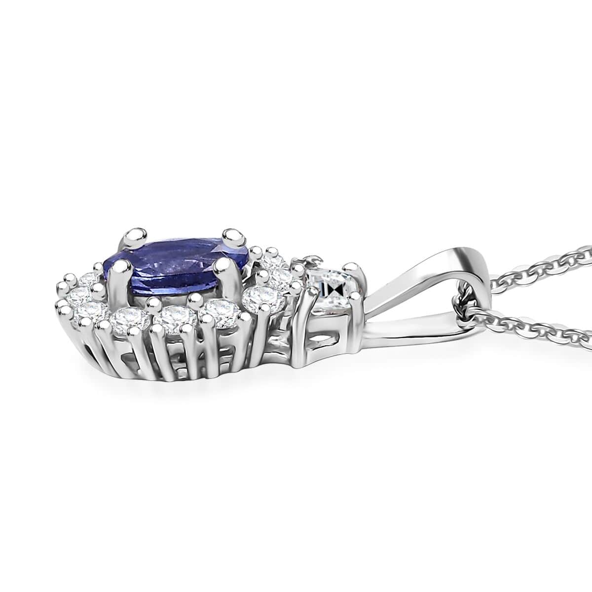 AAA Tanzanite and White Zircon 0.90 ctw Halo Pendant Necklace in Rhodium Over Sterling Silver 20 Inches image number 3