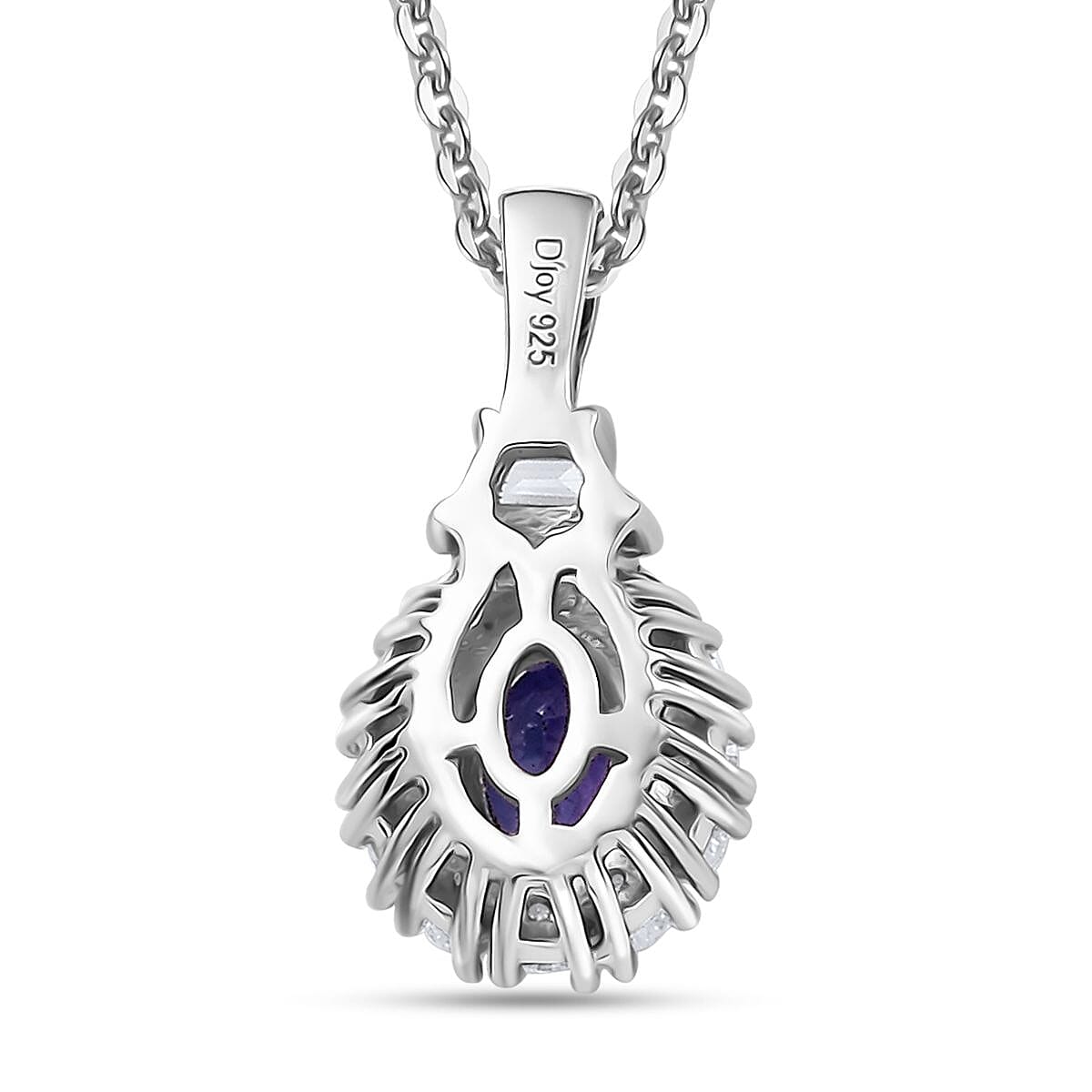AAA Tanzanite and White Zircon 0.90 ctw Halo Pendant Necklace in Rhodium Over Sterling Silver 20 Inches