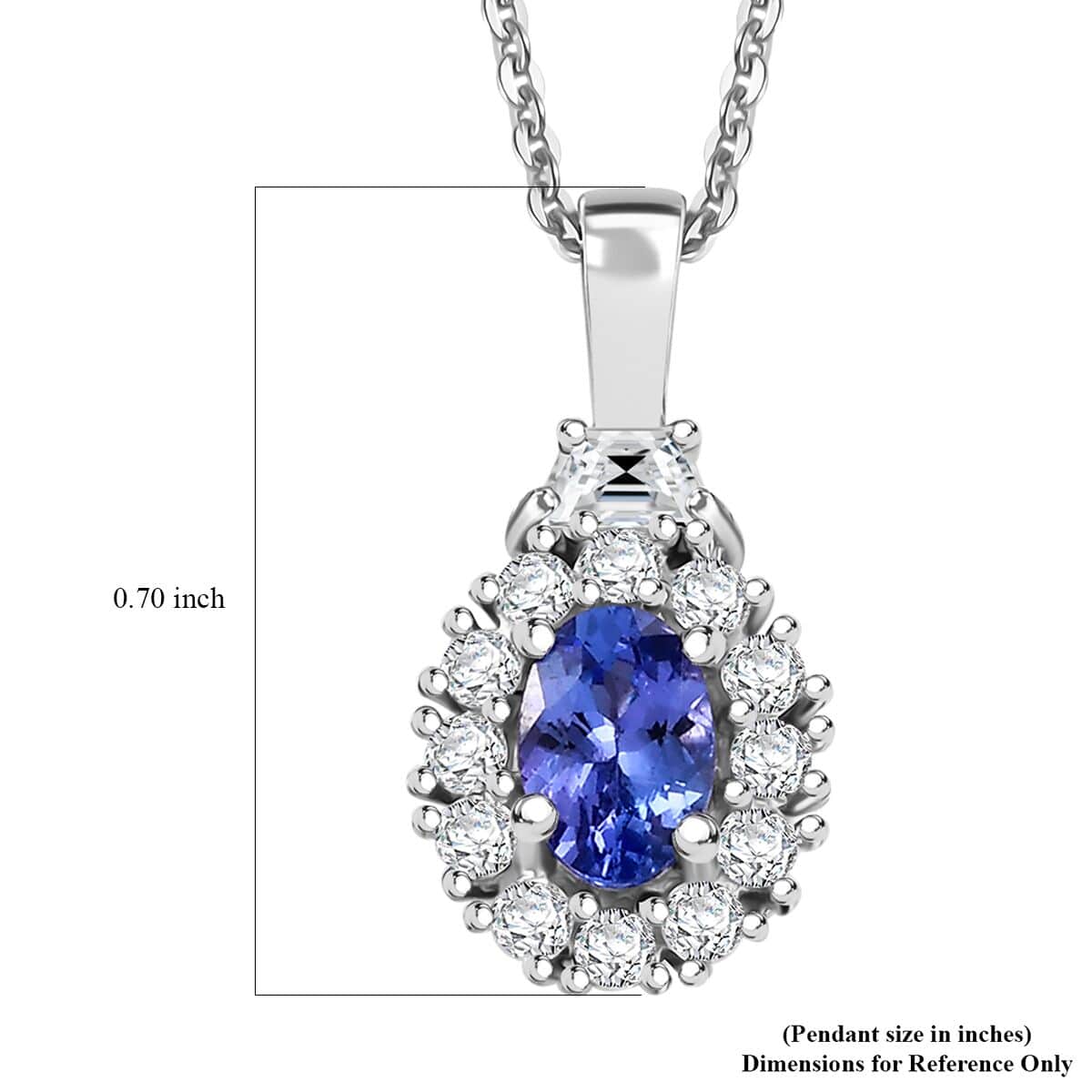 AAA Tanzanite and White Zircon 0.90 ctw Halo Pendant Necklace in Rhodium Over Sterling Silver 20 Inches image number 6