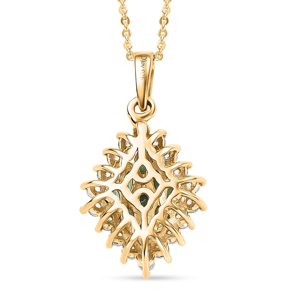 Kagem Zambian Emerald and White Zircon 1.60 ctw Verdant Halo Pendant Necklace in 18K Vermeil Yellow Gold Over Sterling Silver 20 Inches