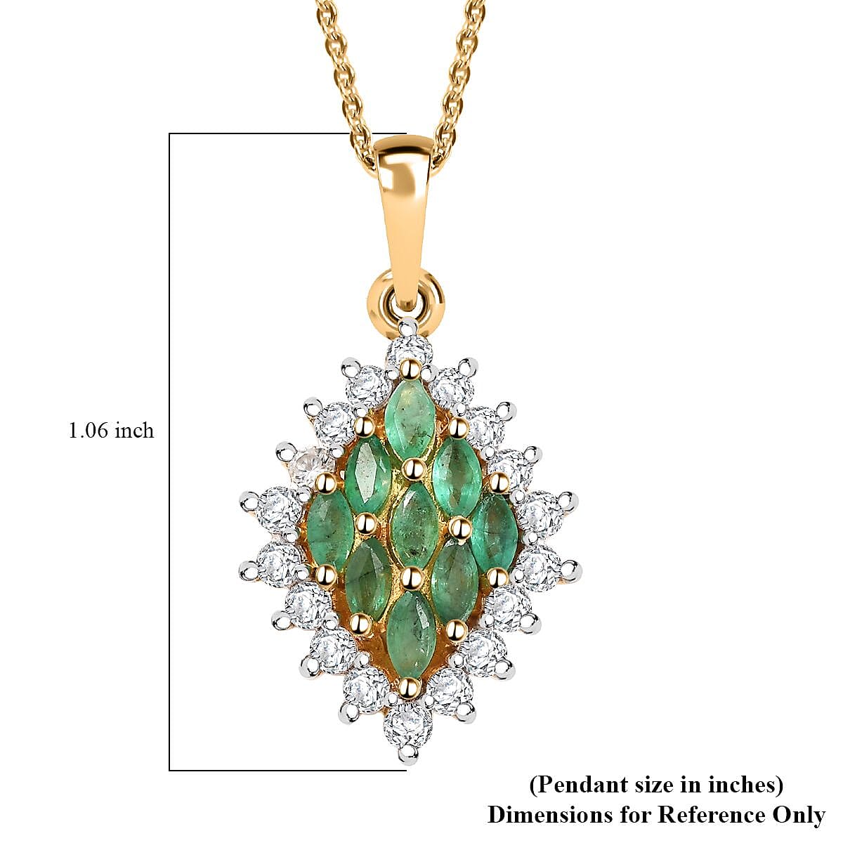 Kagem Zambian Emerald and White Zircon 1.60 ctw Verdant Halo Pendant Necklace in 18K Vermeil Yellow Gold Over Sterling Silver 20 Inches