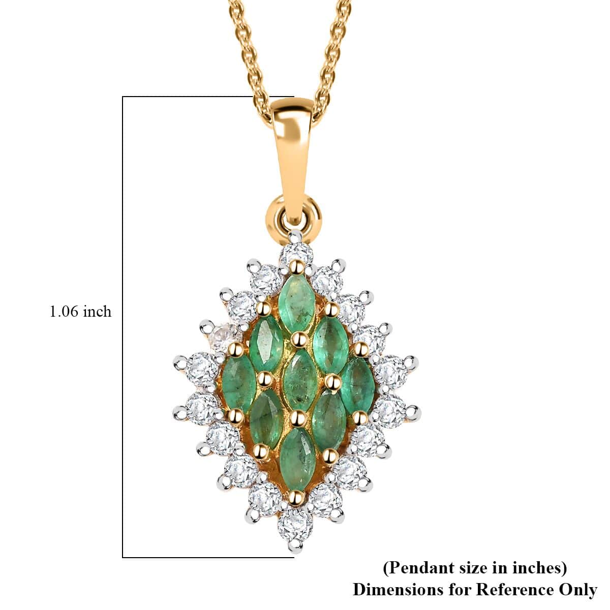 Kagem Zambian Emerald and White Zircon 1.60 ctw Verdant Halo Pendant Necklace in 18K Vermeil Yellow Gold Over Sterling Silver 20 Inches image number 6