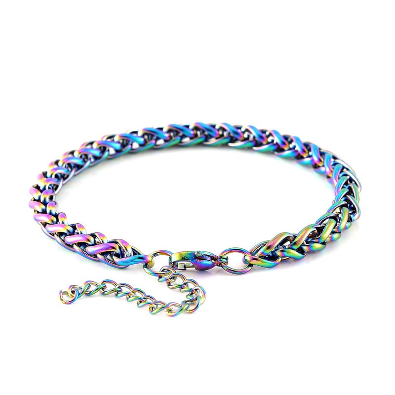 2 Piece Set - Spiga Chain Necklace (22-24 Inches) and Bracelet (7.5-9.5In) in ION Plated Rainbow Color Stainless Steel