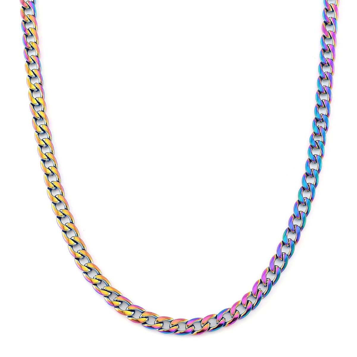 2 Piece Set - Cuban Chain Necklace (22-24 Inches) and Bracelet (7.5-9.5In) in ION Plated Rainbow Color Stainless Steel image number 2