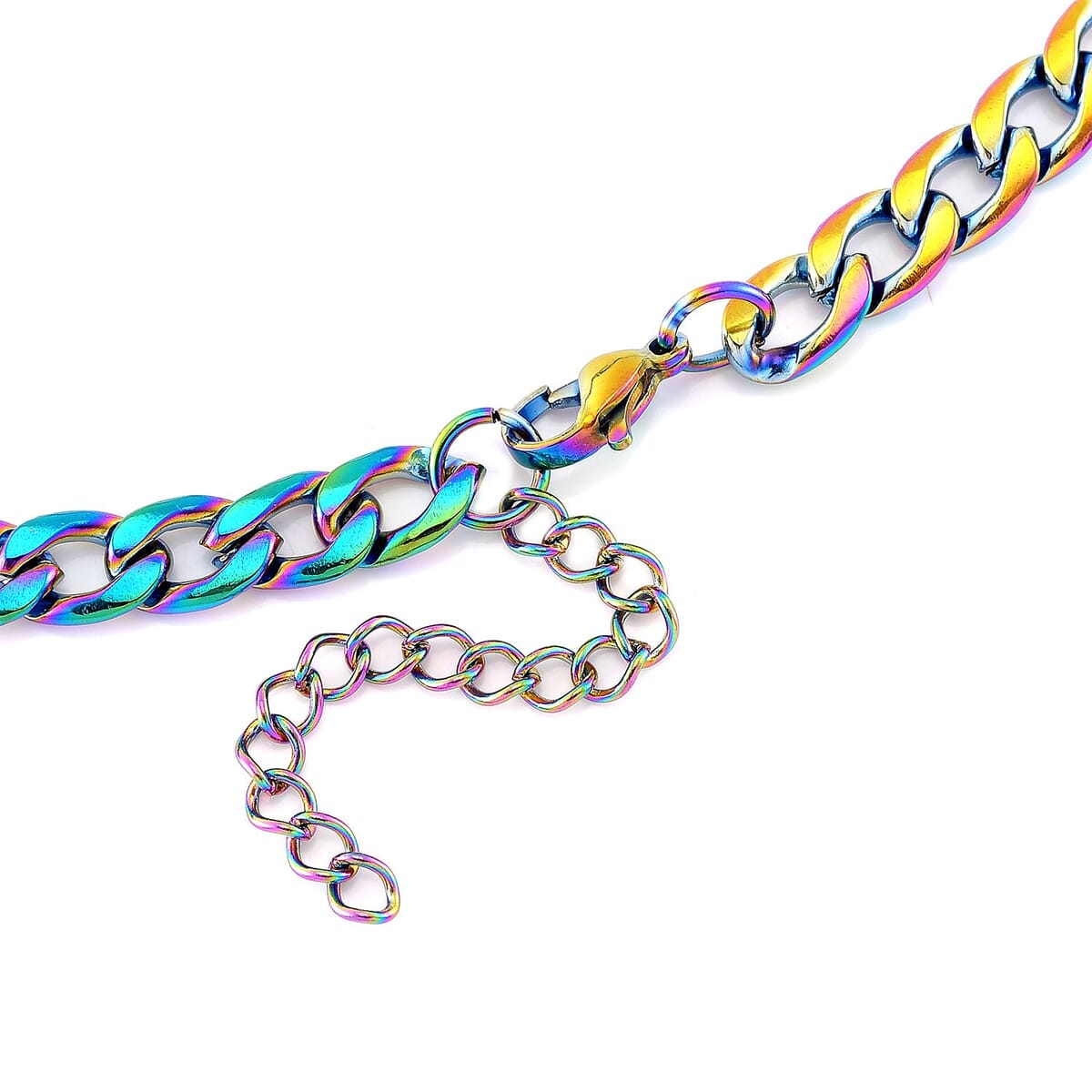 2 Piece Set - Cuban Chain Necklace (22-24 Inches) and Bracelet (7.5-9.5In) in ION Plated Rainbow Color Stainless Steel image number 4