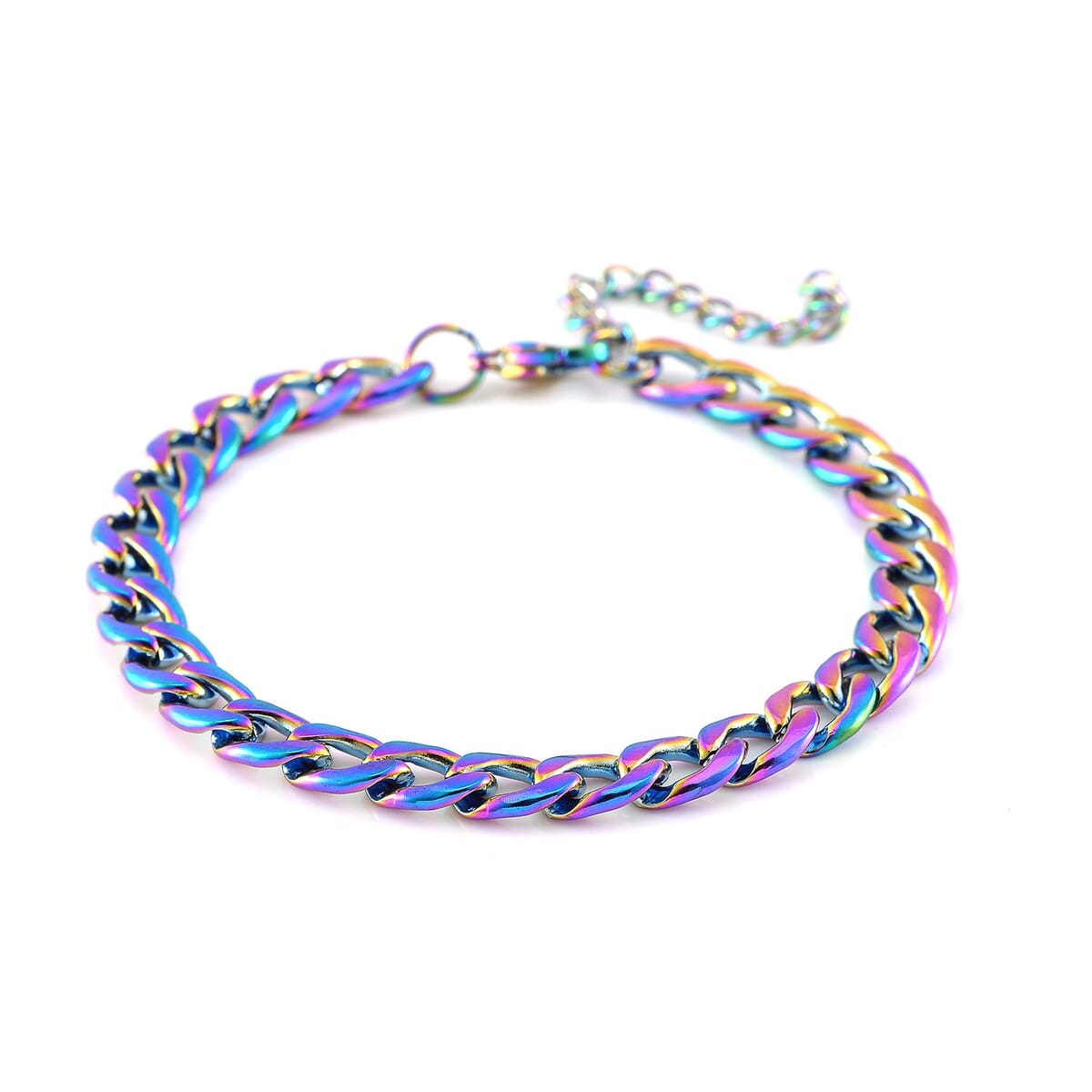 2 Piece Set - Cuban Chain Necklace (22-24 Inches) and Bracelet (7.5-9.5In) in ION Plated Rainbow Color Stainless Steel image number 5