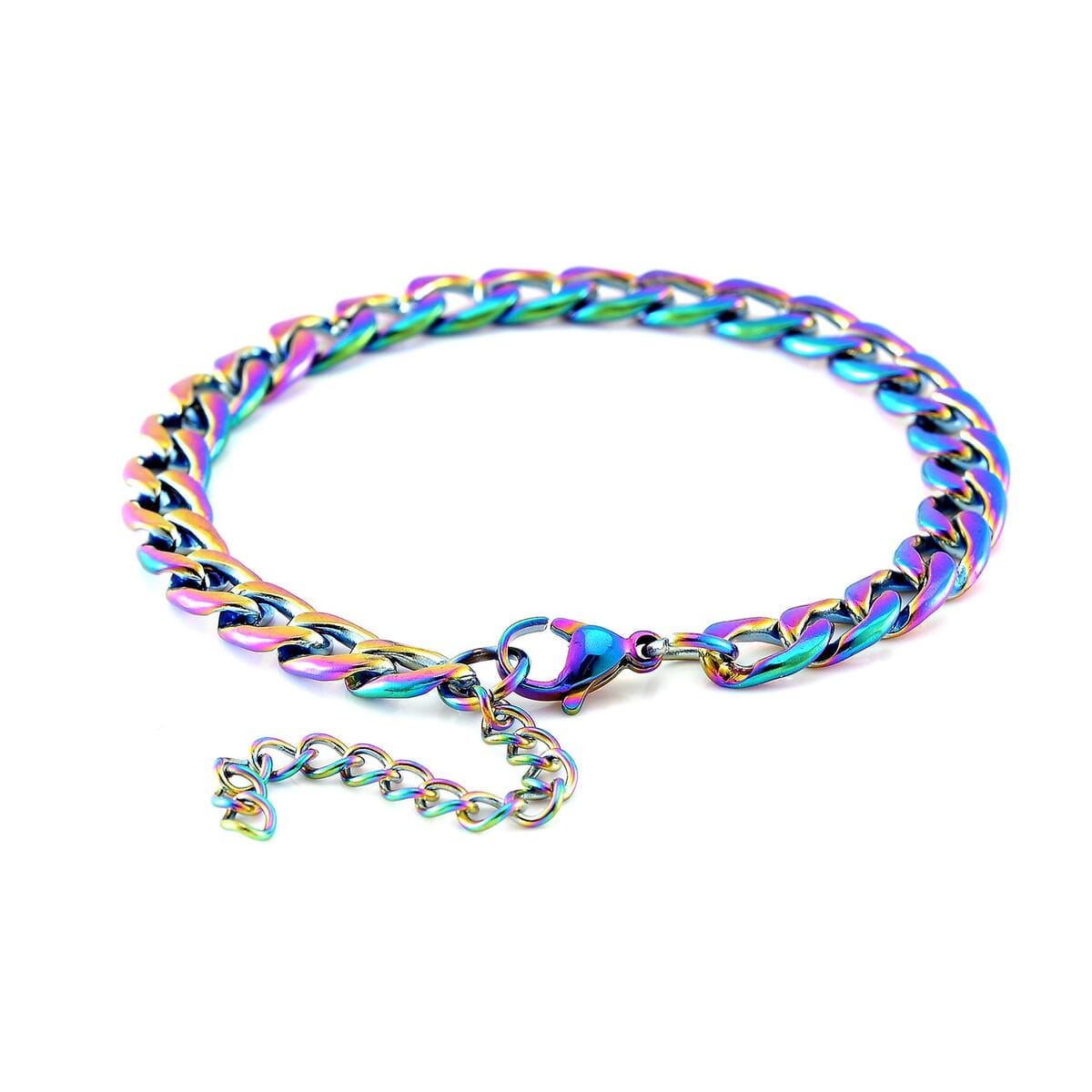2 Piece Set - Cuban Chain Necklace (22-24 Inches) and Bracelet (7.5-9.5In) in ION Plated Rainbow Color Stainless Steel image number 6