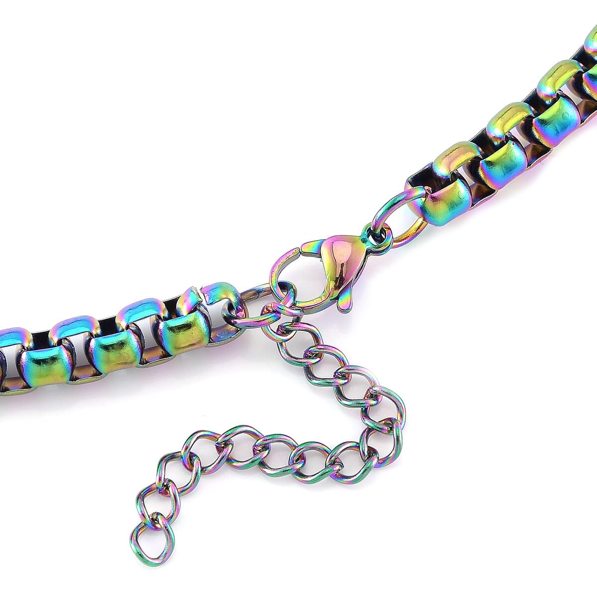 2 Piece Set - Box Chain Necklace (22-24 Inches) and Bracelet (7.5-9.5In) in ION Plated Rainbow Color Stainless Steel image number 4