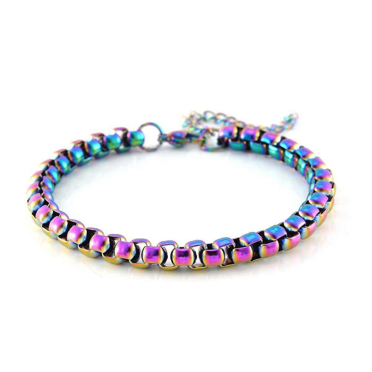 2 Piece Set - Box Chain Necklace (22-24 Inches) and Bracelet (7.5-9.5In) in ION Plated Rainbow Color Stainless Steel image number 5