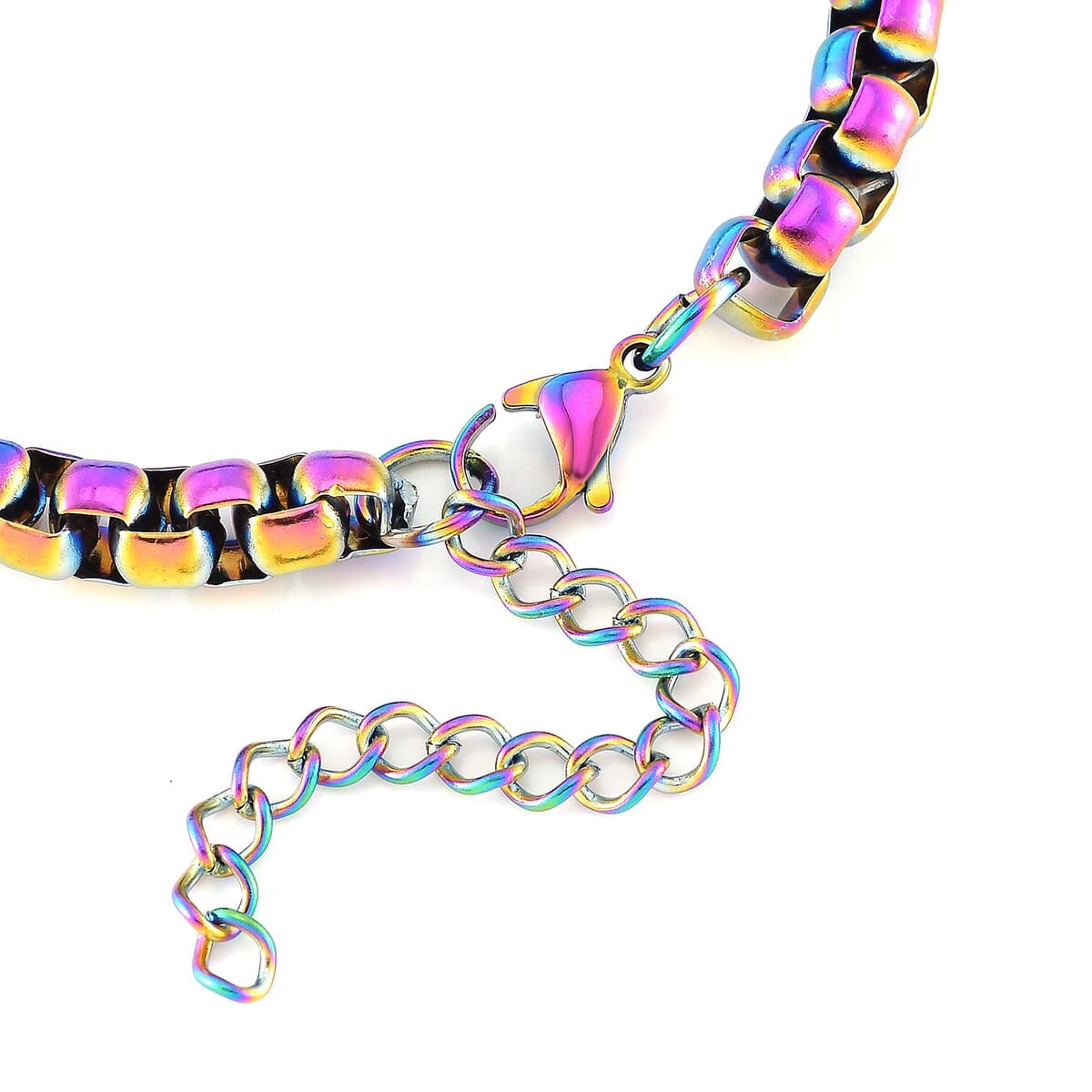 2 Piece Set - Box Chain Necklace (22-24 Inches) and Bracelet (7.5-9.5In) in ION Plated Rainbow Color Stainless Steel image number 7