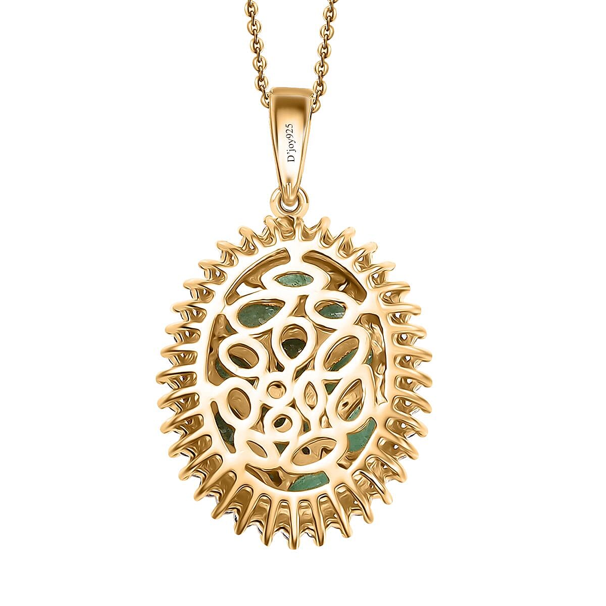 Kagem Zambian Emerald and White Zircon 2.30 ctw Dewdrop Pendant Necklace in 18K Vermeil Yellow Gold Over Sterling Silver 20 Inches