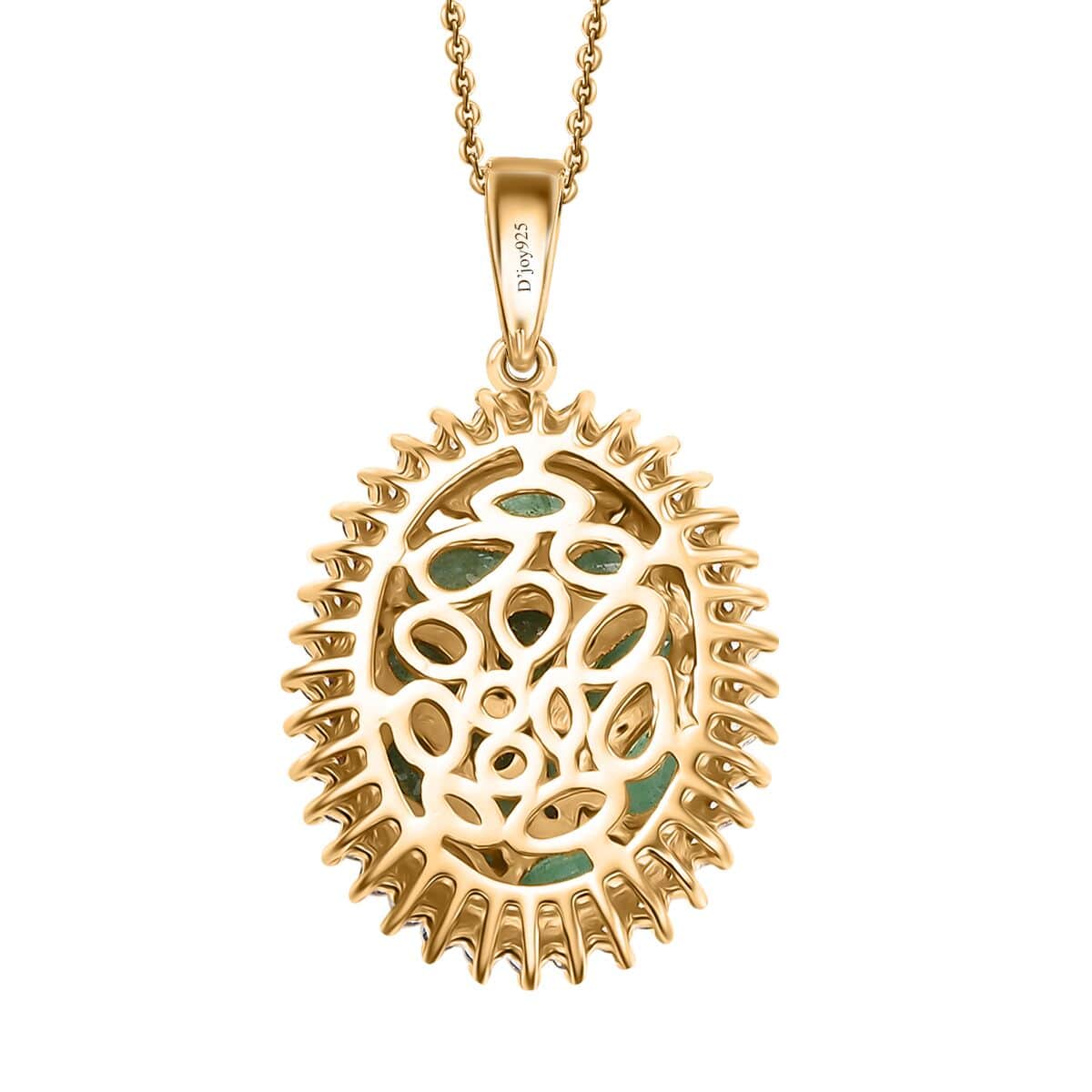 Doorbuster Kagem Zambian Emerald and White Zircon 2.30 ctw Dewdrop Pendant Necklace in 18K Vermeil Yellow Gold Over Sterling Silver 20 Inches image number 4