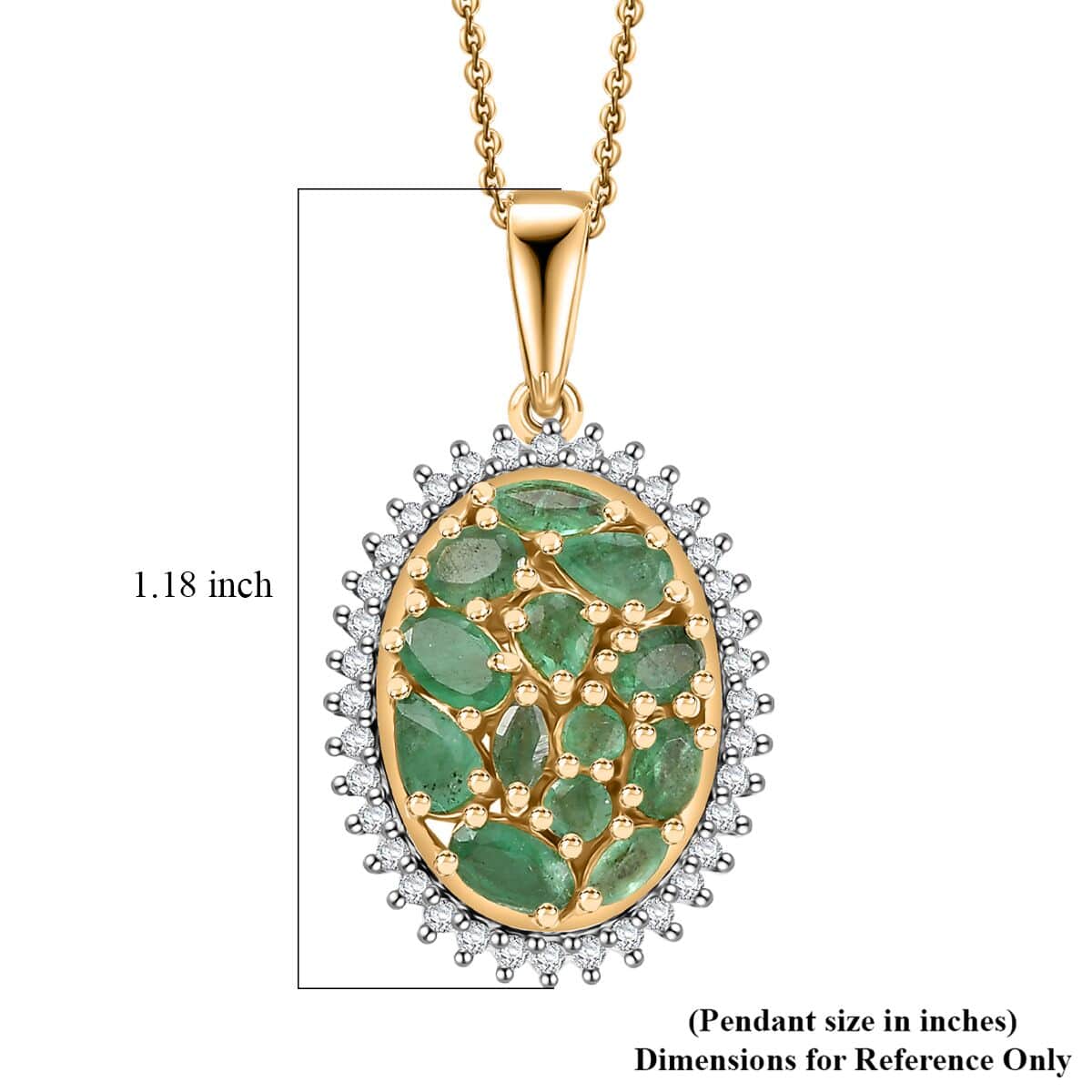 Doorbuster Kagem Zambian Emerald and White Zircon 2.30 ctw Dewdrop Pendant Necklace in 18K Vermeil Yellow Gold Over Sterling Silver 20 Inches image number 5