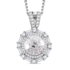 Maple Cut Moissanite 3.75 ctw Radiant Halo Pendant Necklace in Platinum Over and Rhodium Over Sterling Silver 20 Inches