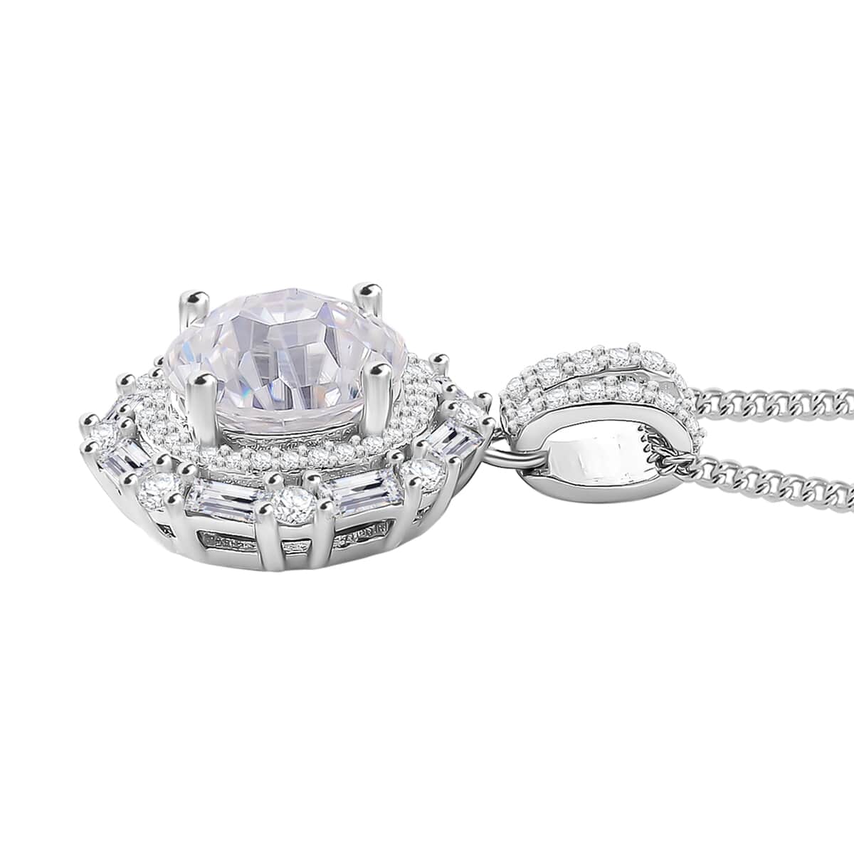 Maple Cut Moissanite 3.75 ctw Radiant Halo Pendant Necklace in Platinum Over and Rhodium Over Sterling Silver 20 Inches image number 3