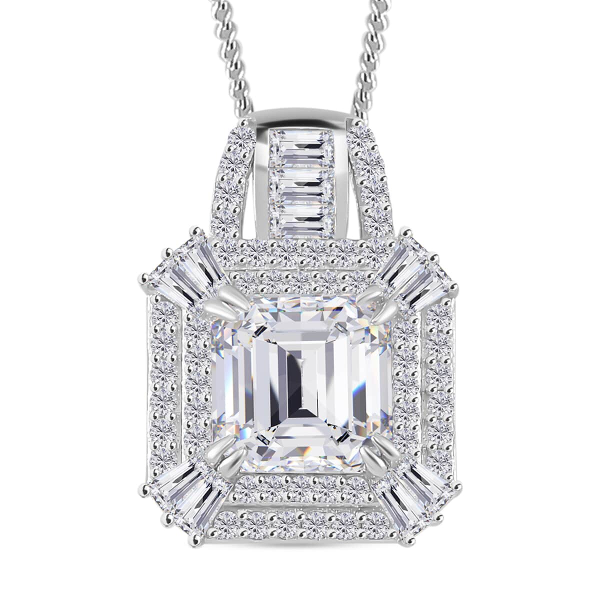 Squartuguese Cut Moissanite 3.25 ctw Geometric Halo Pendant Necklace in Rhodium Over Sterling Silver 20 Inches image number 0