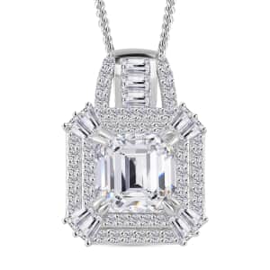 Squartuguese Cut Moissanite 3.25 ctw Geometric Halo Pendant Necklace in Rhodium Over Sterling Silver 20 Inches