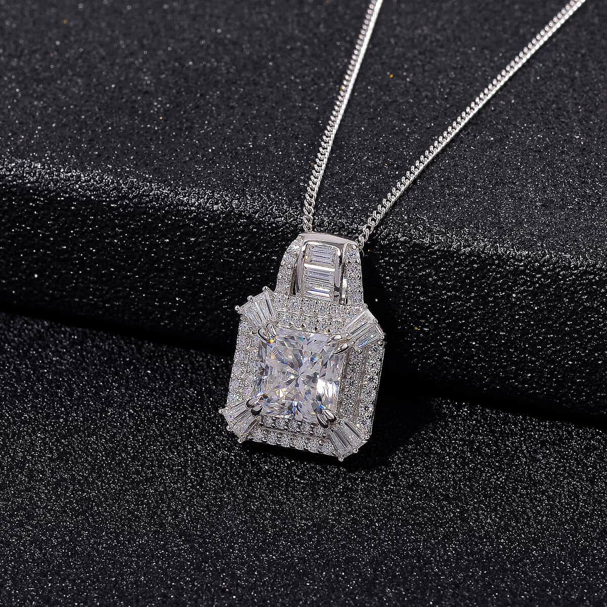 Squartuguese Cut Moissanite 3.25 ctw Geometric Halo Pendant Necklace in Rhodium Over Sterling Silver 20 Inches image number 1