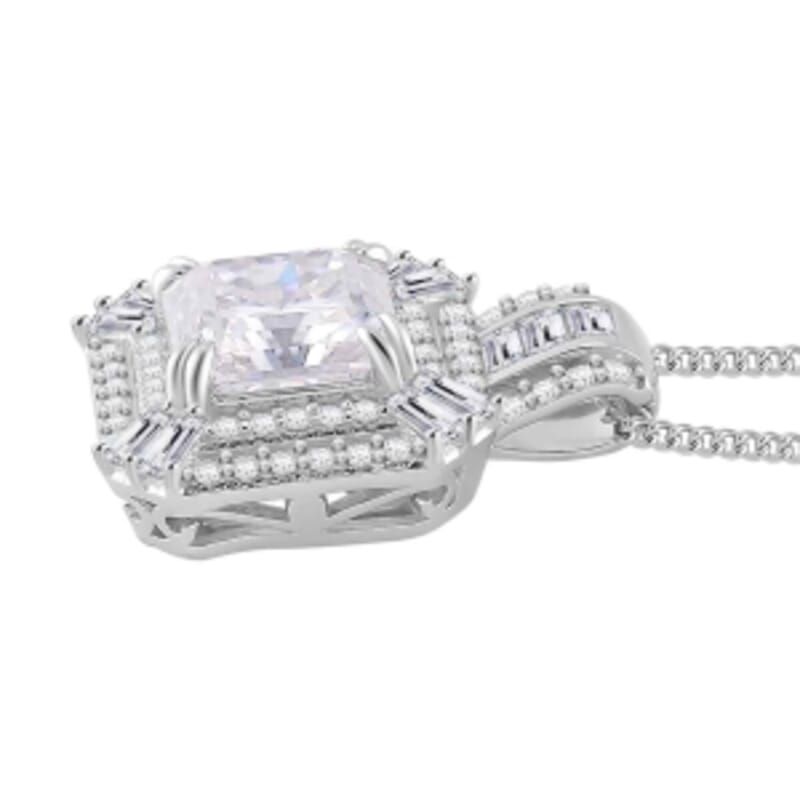 Squartuguese Cut Moissanite 3.25 ctw Geometric Halo Pendant Necklace (20 Inches) in Rhodium Over Sterling Silver