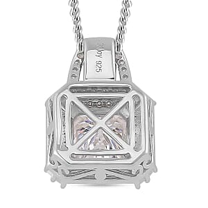 Squartuguese Cut Moissanite 3.25 ctw Geometric Halo Pendant Necklace (20 Inches) in Rhodium Over Sterling Silver