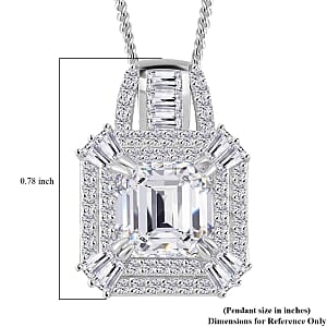 Squartuguese Cut Moissanite 3.25 ctw Geometric Halo Pendant Necklace (20 Inches) in Rhodium Over Sterling Silver