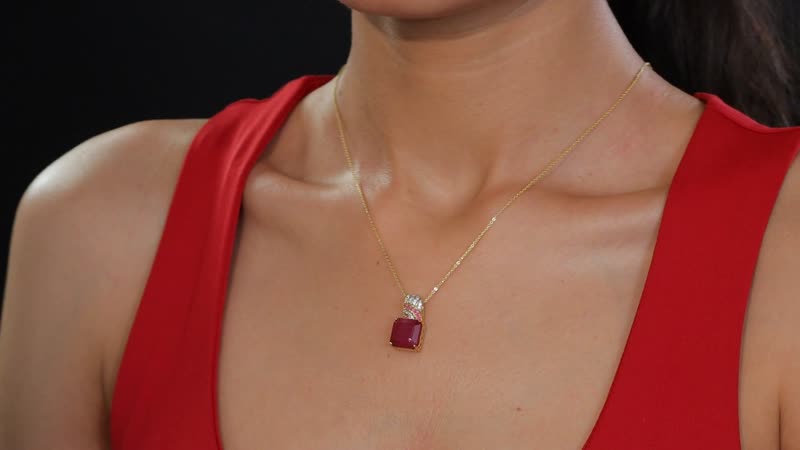 TLV Asscher Cut Niassa Ruby (FF), Multi Gemstone Pendant Necklace (20 Inches) in 18K Vermeil YG Over Sterling Silver 12.40 ctw