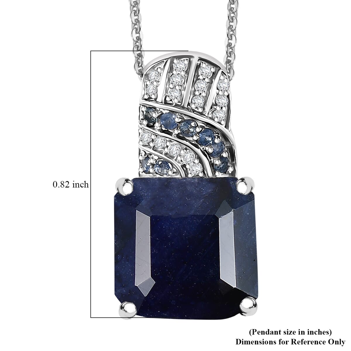 Asscher Cut Masoala Sapphire (D) and Multi Gemstone 11.25 ctw Majestic Wave Pendant Necklace 20 Inches in Rhodium Over Sterling Silver image number 6