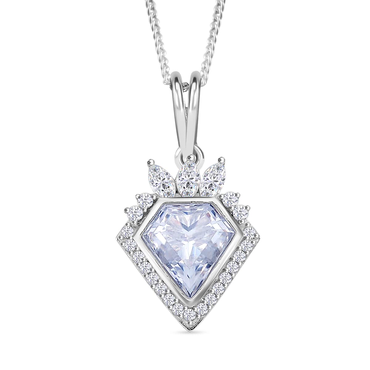 Diamond Cut Moissanite 2.10 ctw Pendant Necklace in Rhodium Over Sterling Silver 20 Inches image number 0