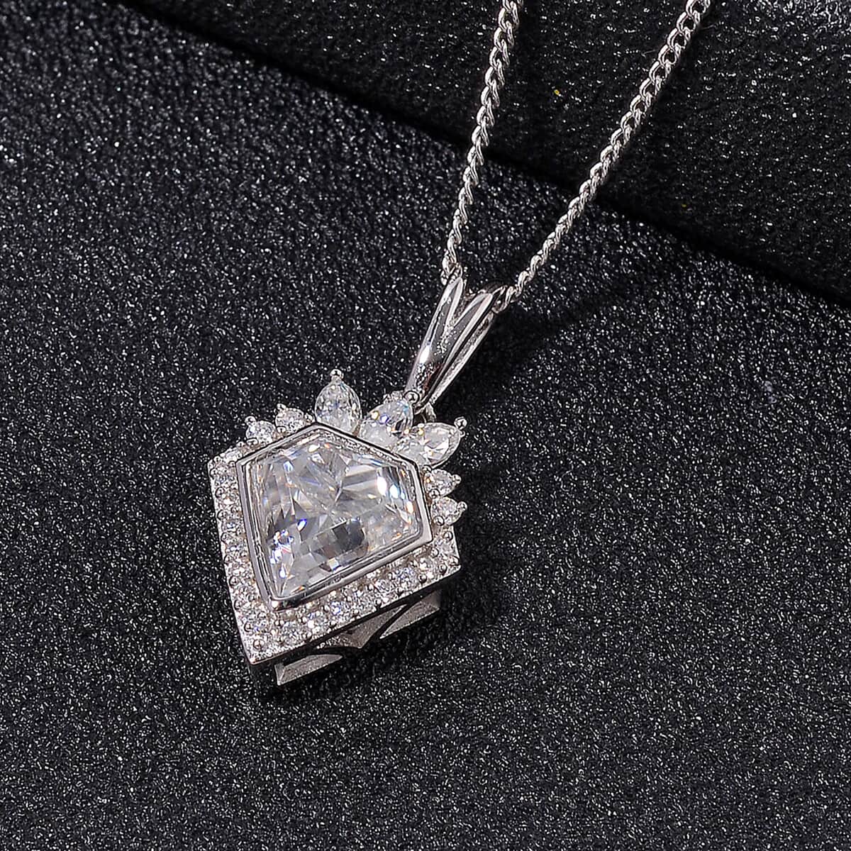 Diamond Cut Moissanite 2.10 ctw Pendant Necklace in Rhodium Over Sterling Silver 20 Inches image number 1