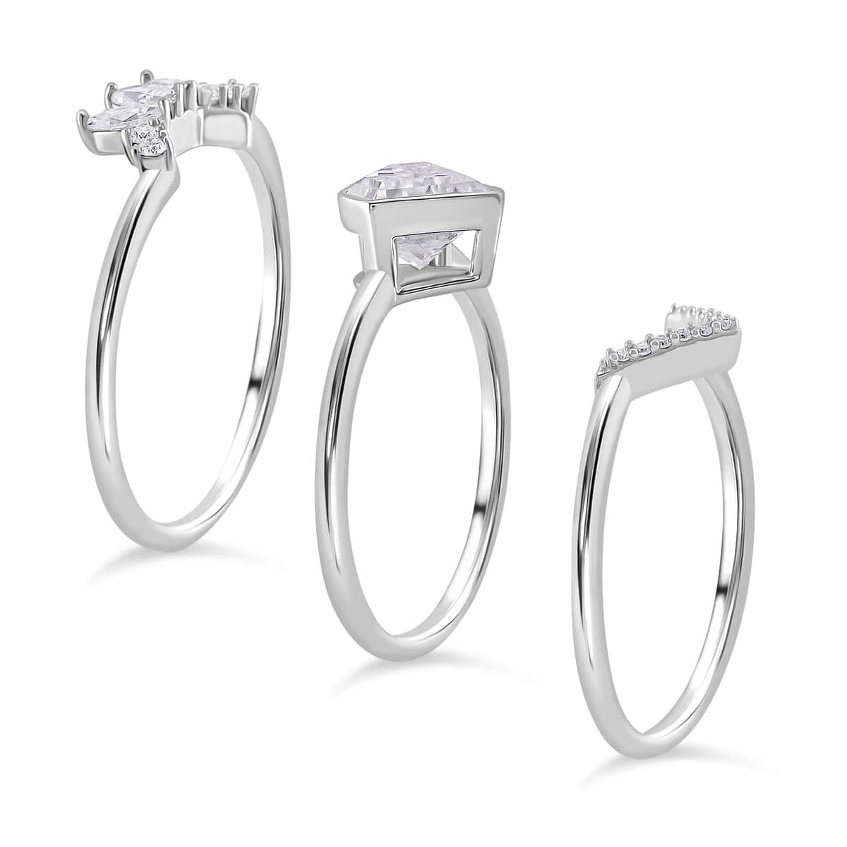 Set of 3 - Diamond Cut Moissanite 2.00 ctw Stackable Ring in Rhodium Over Sterling Silver (Size 5) image number 3