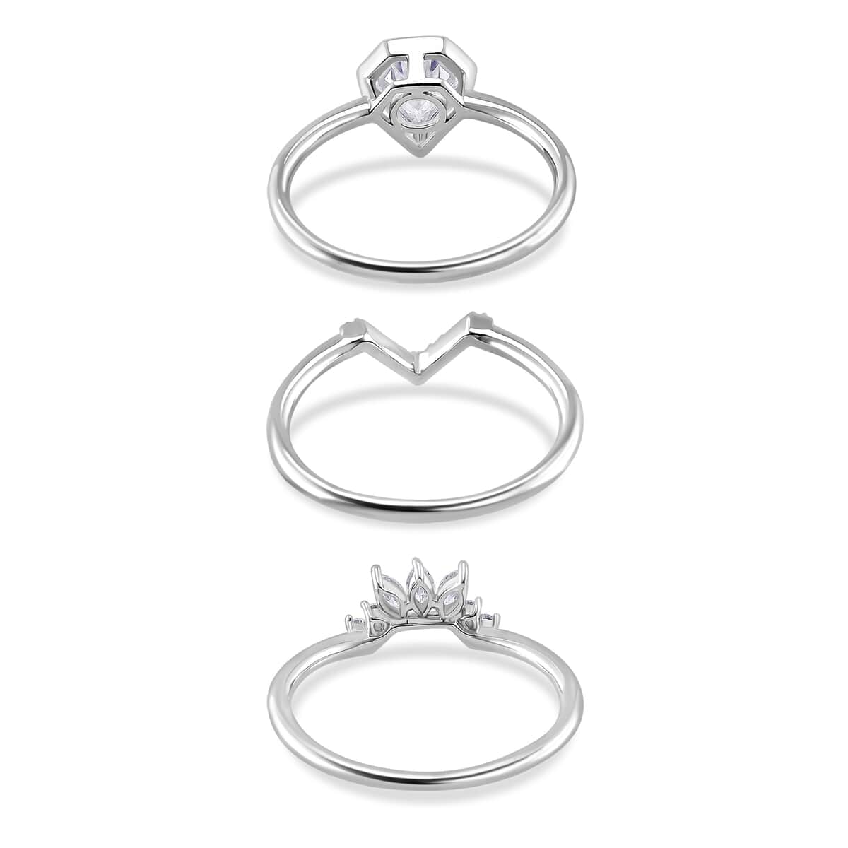 Set of 3 - Diamond Cut Moissanite 2.00 ctw Stackable Ring in Rhodium Over Sterling Silver (Size 5) image number 4