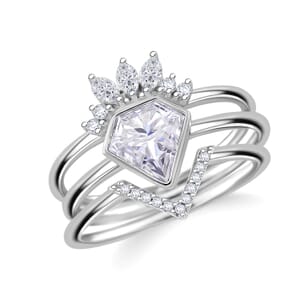 Set of 3 - Diamond Cut Moissanite 2.00 ctw Stackable Ring in Rhodium Over Sterling Silver (Size 6)