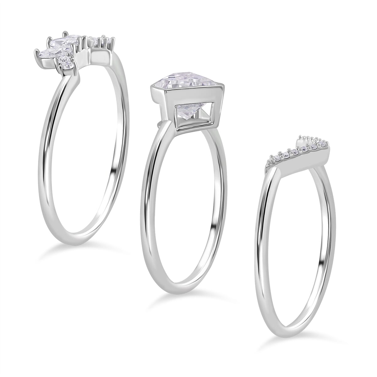 Set of 3 - Diamond Cut Moissanite 2.00 ctw Stackable Ring in Rhodium Over Sterling Silver (Size 6) image number 2
