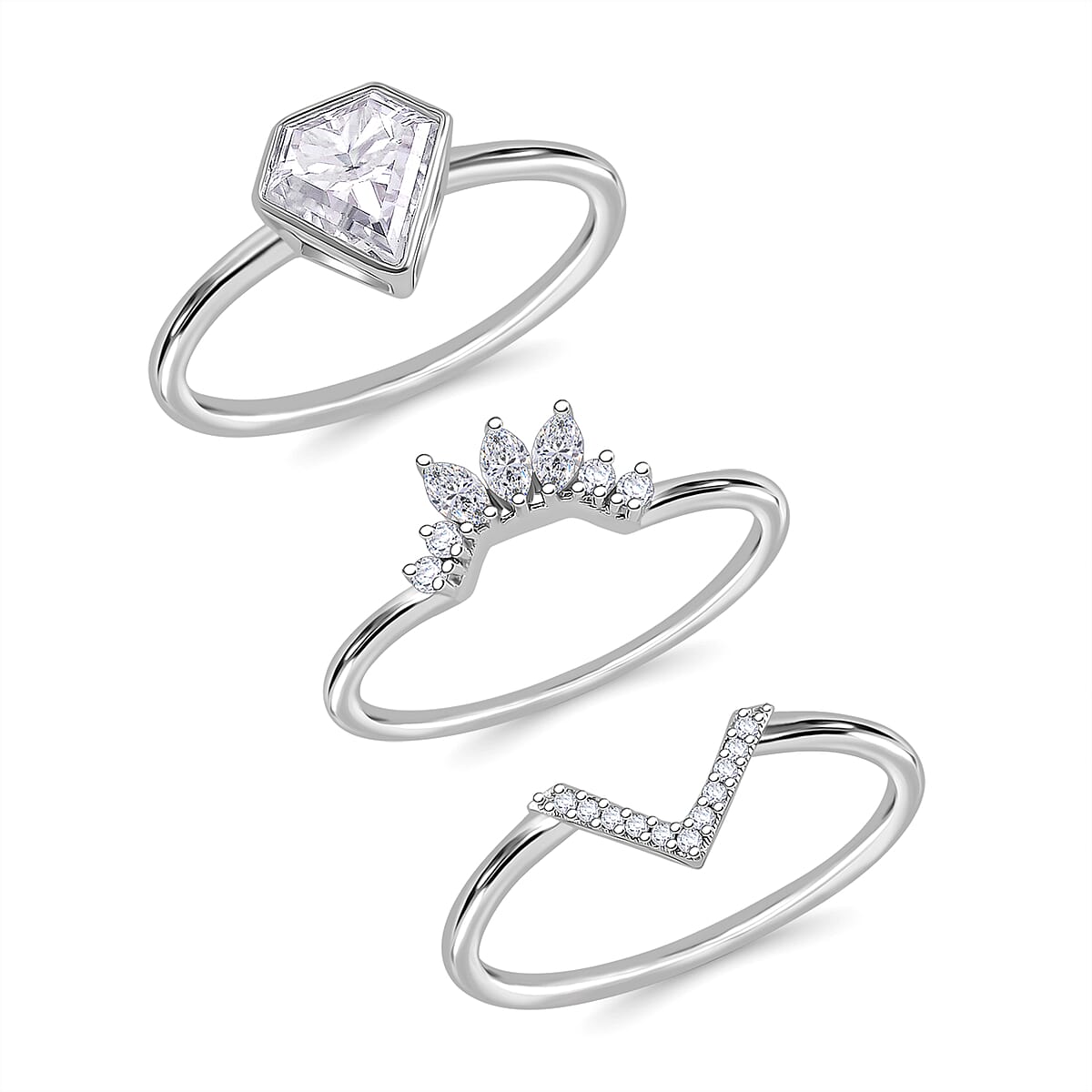 Set of 3 - Diamond Cut Moissanite 2.00 ctw Stackable Ring in Rhodium Over Sterling Silver (Size 8) image number 2