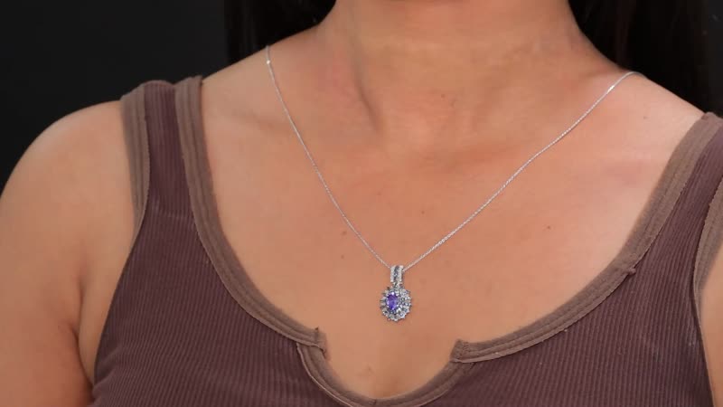 AAA Tanzanite, Blue Sapphire, Diamond 1.75 ctw Pendant Necklace in Rhodium Over Sterling Silver 20 Inches